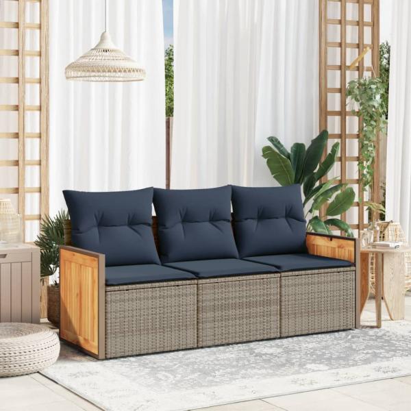 ARDEBO.de - 3-teiliges Gartensofa-Set mit Kissen, grau, Polyrattan