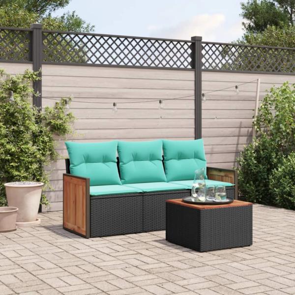 ARDEBO.de - 4-teiliges Gartensofa-Set mit Kissen, schwarzes Polyrattan