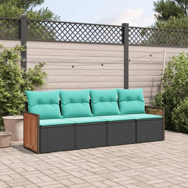 ARDEBO.de - 4-teiliges Gartensofa-Set mit Kissen, schwarzes Polyrattan
