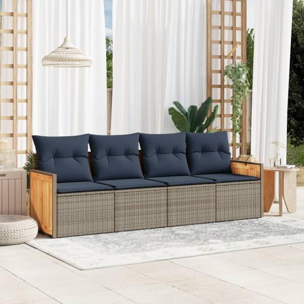 ARDEBO.de - 4-teiliges Gartensofa-Set mit Kissen, grau, Polyrattan