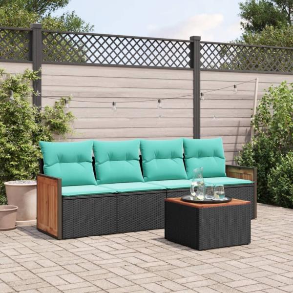 ARDEBO.de - 5-teiliges Gartensofa-Set mit Kissen, schwarzes Polyrattan