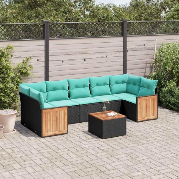 ARDEBO.de - 8-teiliges Gartensofa-Set mit Kissen, schwarzes Polyrattan