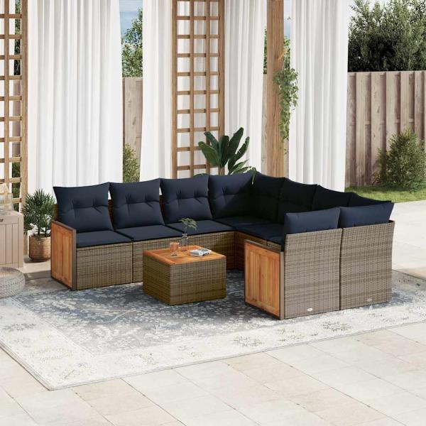 ARDEBO.de - 9-teiliges Gartensofa-Set mit Kissen, grau, Polyrattan