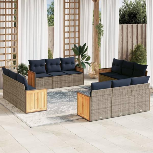 ARDEBO.de - 12-teiliges Gartensofa-Set mit Kissen, grau, Polyrattan