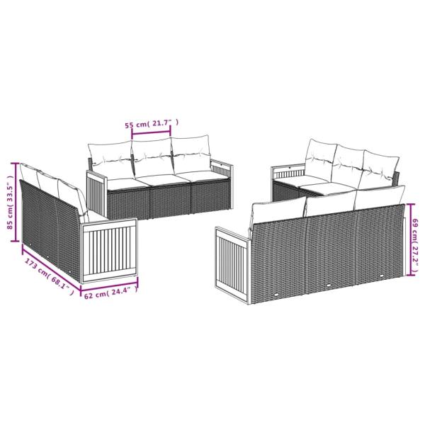 12-teiliges Gartensofa-Set mit Kissen, grau, Polyrattan