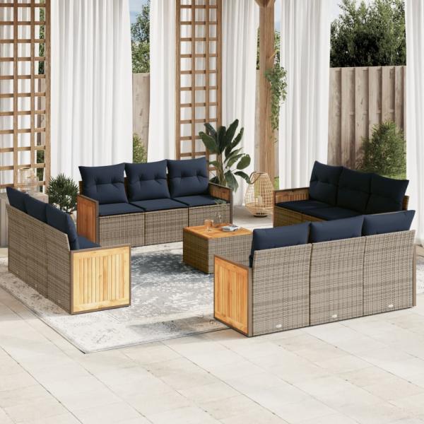 ARDEBO.de - 13-teiliges Gartensofa-Set mit Kissen, grau, Polyrattan
