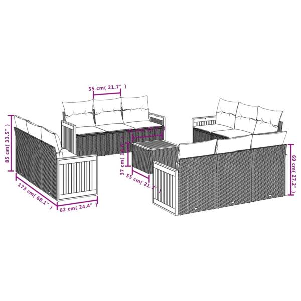13-teiliges Gartensofa-Set mit Kissen, grau, Polyrattan