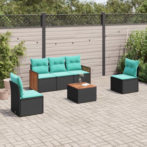 ARDEBO.de - 6-teiliges Gartensofa-Set mit Kissen, schwarzes Polyrattan