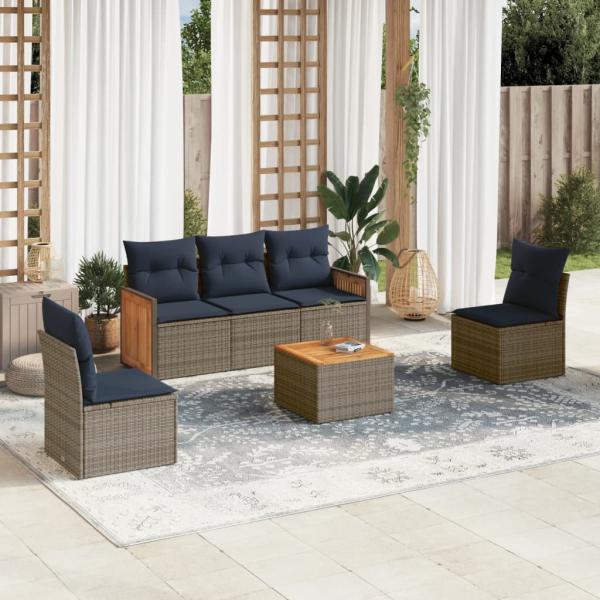 ARDEBO.de - 6-teiliges Gartensofa-Set mit Kissen, grau, Polyrattan