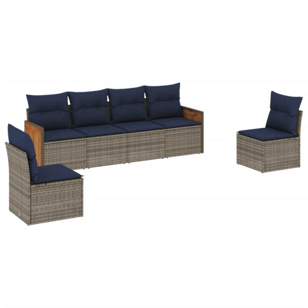 6-teiliges Gartensofa-Set mit Kissen, grau, Polyrattan