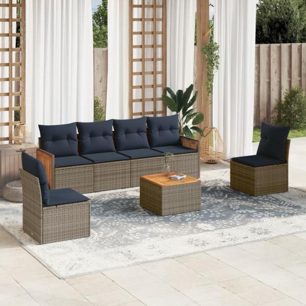 ARDEBO.de - 7-teiliges Gartensofa-Set mit Kissen, grau, Polyrattan