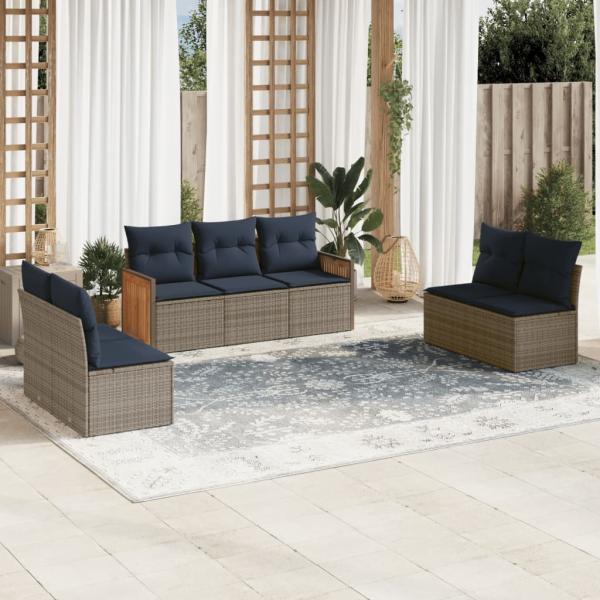 ARDEBO.de - 7-teiliges Gartensofa-Set mit Kissen, grau, Polyrattan