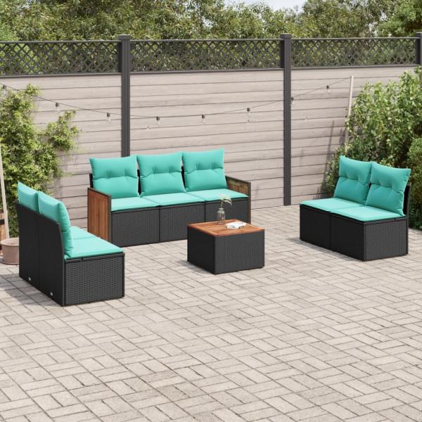 ARDEBO.de - 8-teiliges Gartensofa-Set mit Kissen, schwarzes Polyrattan