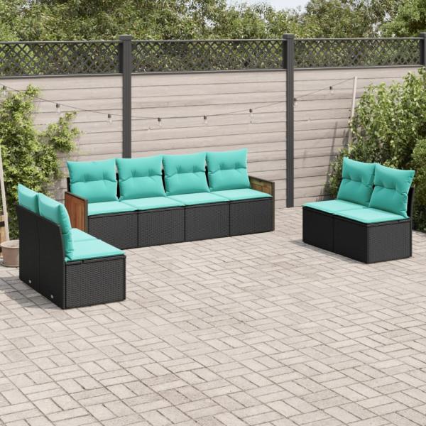 ARDEBO.de - 8-teiliges Gartensofa-Set mit Kissen, schwarzes Polyrattan