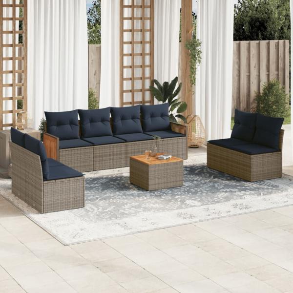ARDEBO.de - 9-teiliges Gartensofa-Set mit Kissen, grau, Polyrattan