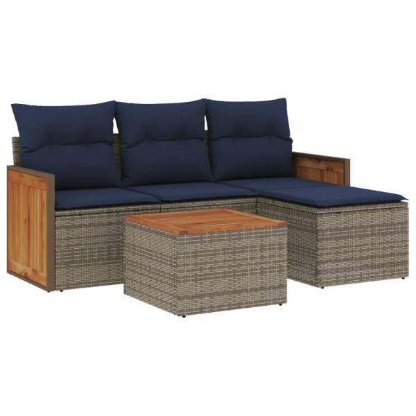 ARDEBO.de - 5-teiliges Gartensofa-Set mit Kissen, grau, Polyrattan
