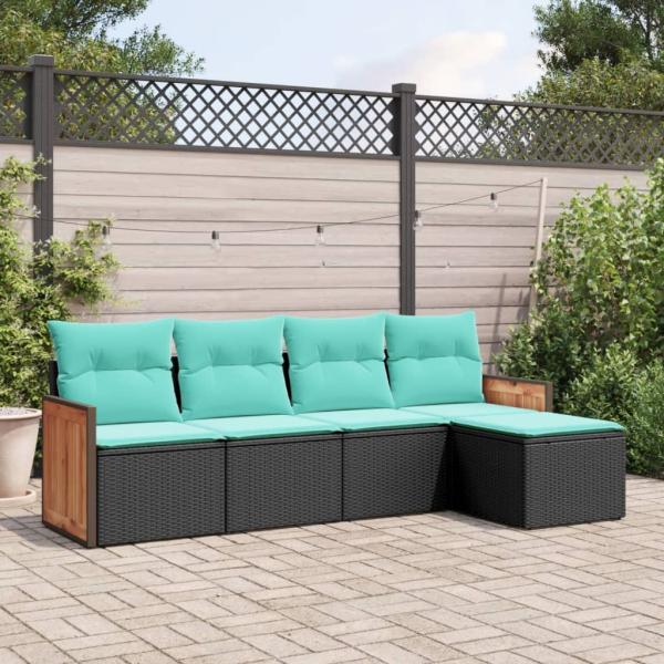 ARDEBO.de - 5-teiliges Gartensofa-Set mit Kissen, schwarzes Polyrattan