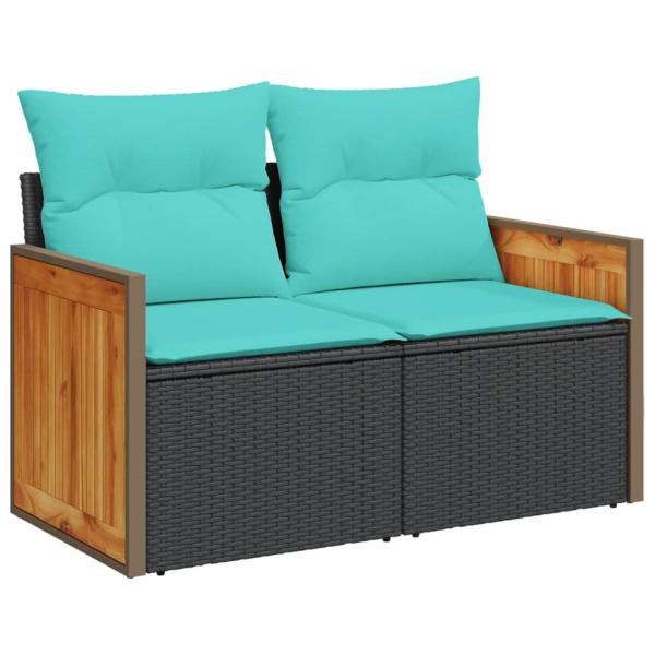 5-teiliges Gartensofa-Set mit Kissen, schwarzes Polyrattan