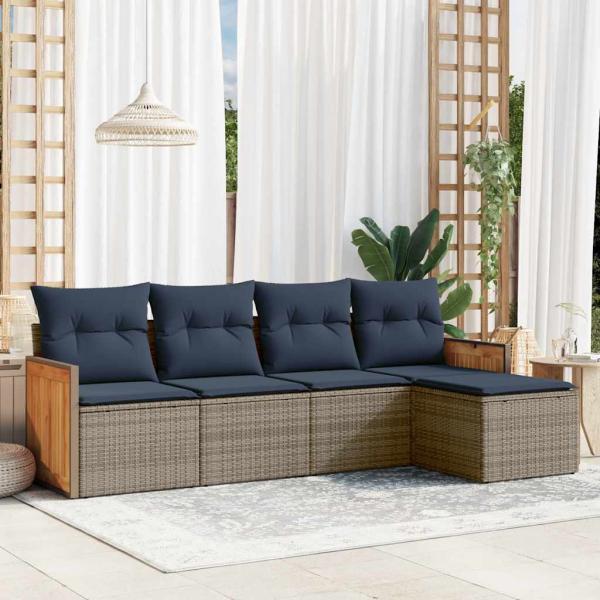 ARDEBO.de - 5-teiliges Gartensofa-Set mit Kissen, grau, Polyrattan