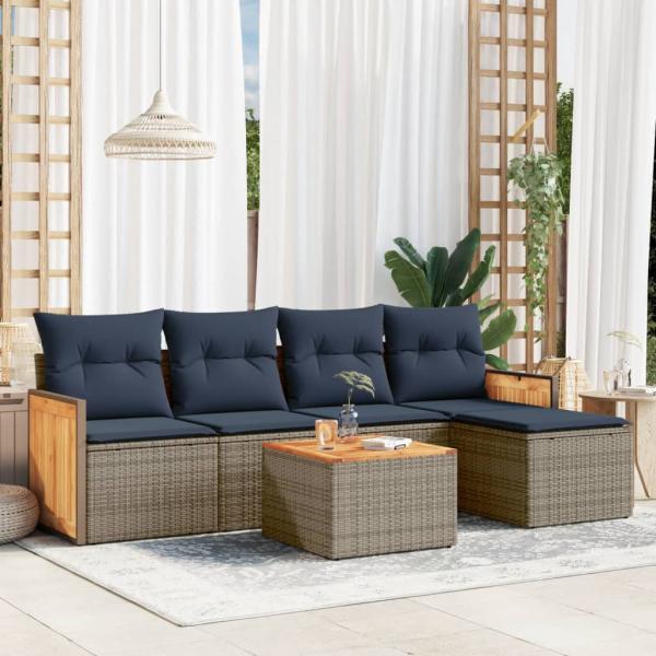 ARDEBO.de - 6-teiliges Gartensofa-Set mit Kissen, grau, Polyrattan