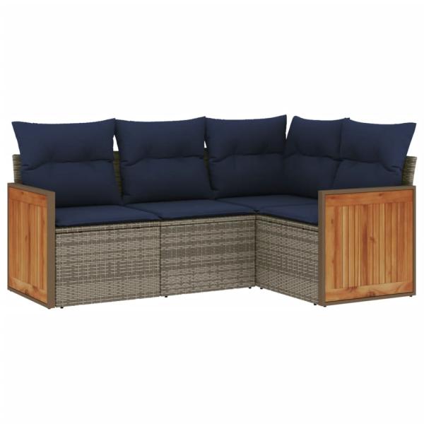 4-teiliges Gartensofa-Set mit Kissen, grau, Polyrattan