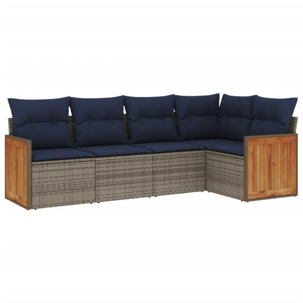 5-teiliges Gartensofa-Set mit Kissen, grau, Polyrattan