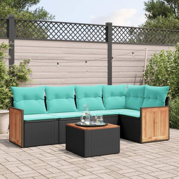 ARDEBO.de - 6-teiliges Gartensofa-Set mit Kissen, schwarzes Polyrattan