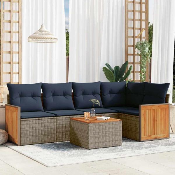ARDEBO.de - 6-teiliges Gartensofa-Set mit Kissen, grau, Polyrattan