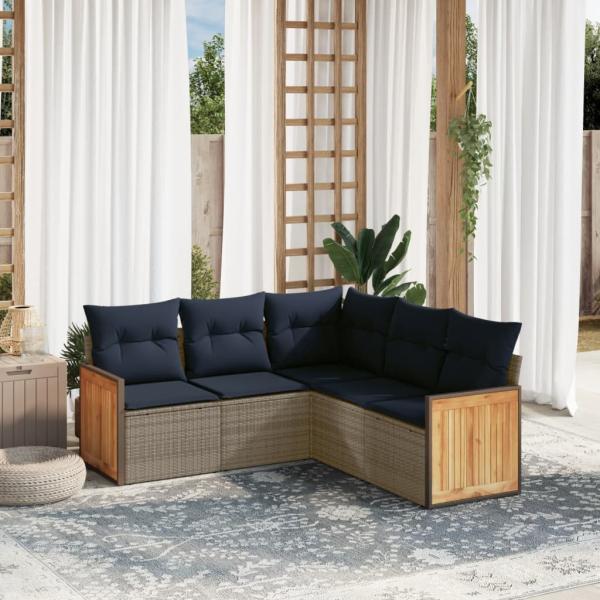 ARDEBO.de - 5-teiliges Gartensofa-Set mit Kissen, grau, Polyrattan