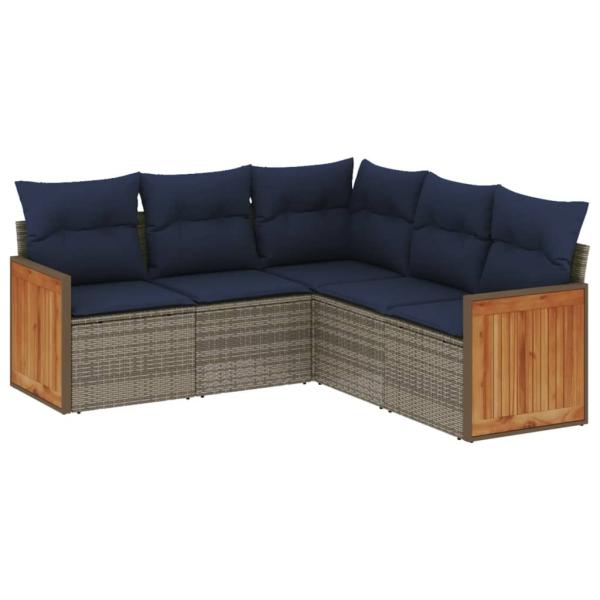 5-teiliges Gartensofa-Set mit Kissen, grau, Polyrattan
