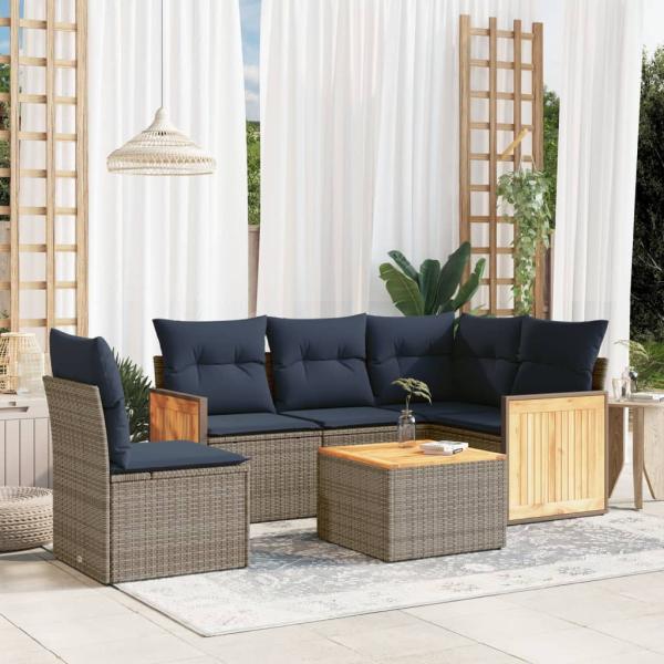 ARDEBO.de - 6-teiliges Gartensofa-Set mit Kissen, grau, Polyrattan