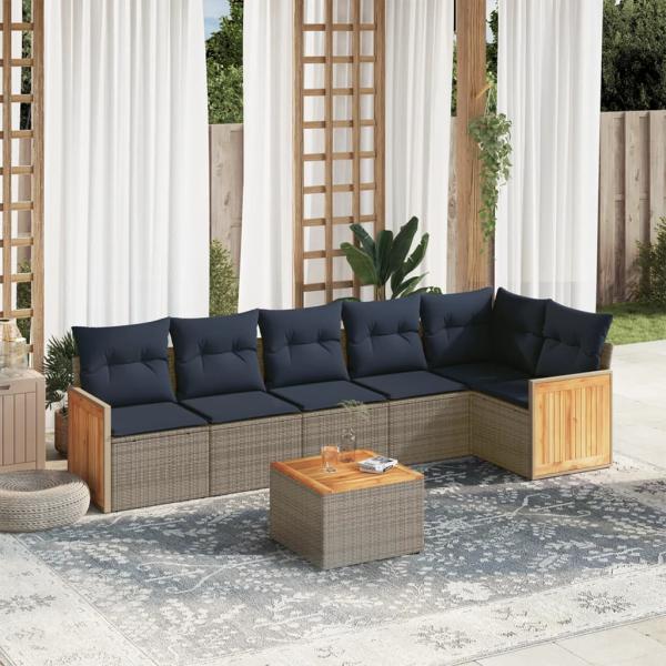 ARDEBO.de - 7-teiliges Gartensofa-Set mit Kissen, grau, Polyrattan
