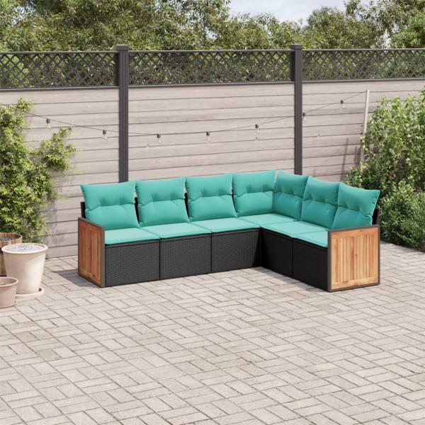 ARDEBO.de - 6-teiliges Gartensofa-Set mit Kissen, schwarzes Polyrattan