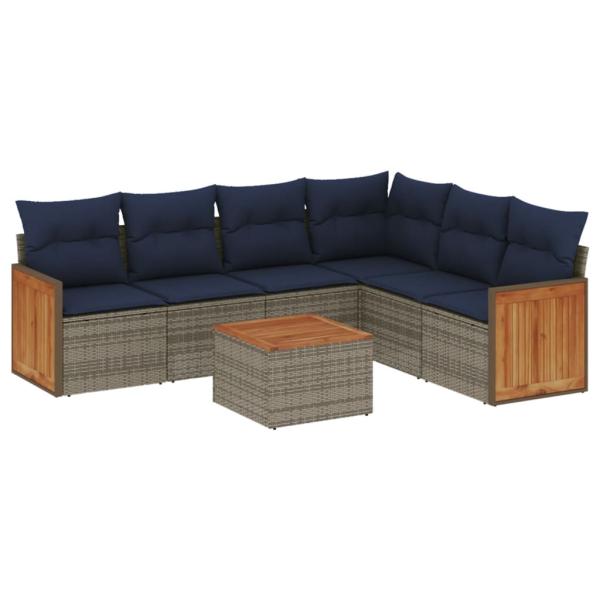 ARDEBO.de - 7-teiliges Gartensofa-Set mit Kissen, grau, Polyrattan