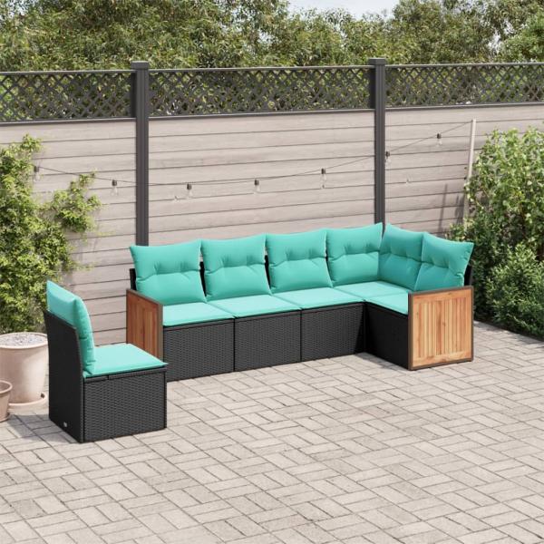 ARDEBO.de - 6-teiliges Gartensofa-Set mit Kissen, schwarzes Polyrattan