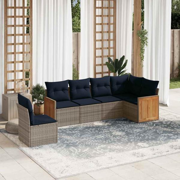 ARDEBO.de - 6-teiliges Gartensofa-Set mit Kissen, grau, Polyrattan
