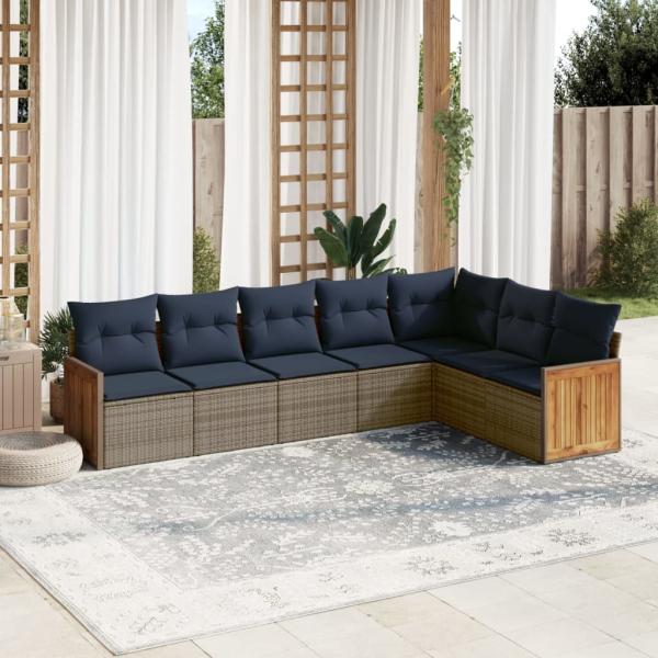 ARDEBO.de - 7-teiliges Gartensofa-Set mit Kissen, grau, Polyrattan