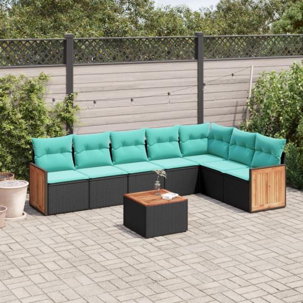 ARDEBO.de - 8-teiliges Gartensofa-Set mit Kissen, schwarzes Polyrattan