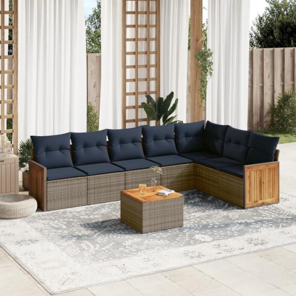 ARDEBO.de - 8-teiliges Gartensofa-Set mit Kissen, grau, Polyrattan
