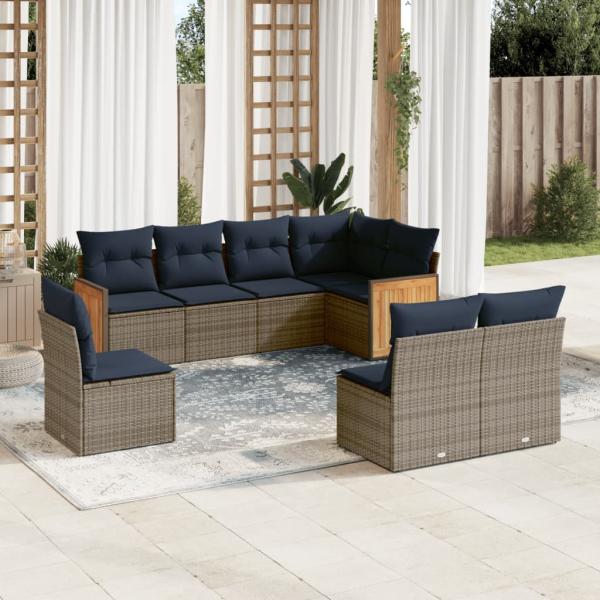 ARDEBO.de - 8-teiliges Gartensofa-Set mit Kissen, grau, Polyrattan