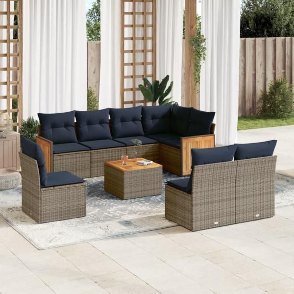 ARDEBO.de - 9-teiliges Gartensofa-Set mit Kissen, grau, Polyrattan