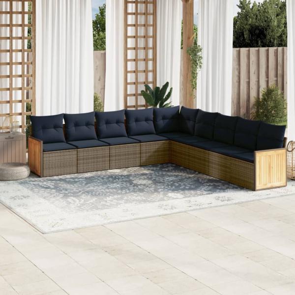 ARDEBO.de - 9-teiliges Gartensofa-Set mit Kissen, grau, Polyrattan