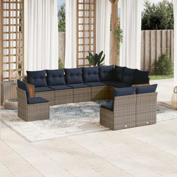 ARDEBO.de - 10-teiliges Gartensofa-Set mit Kissen, grau, Polyrattan