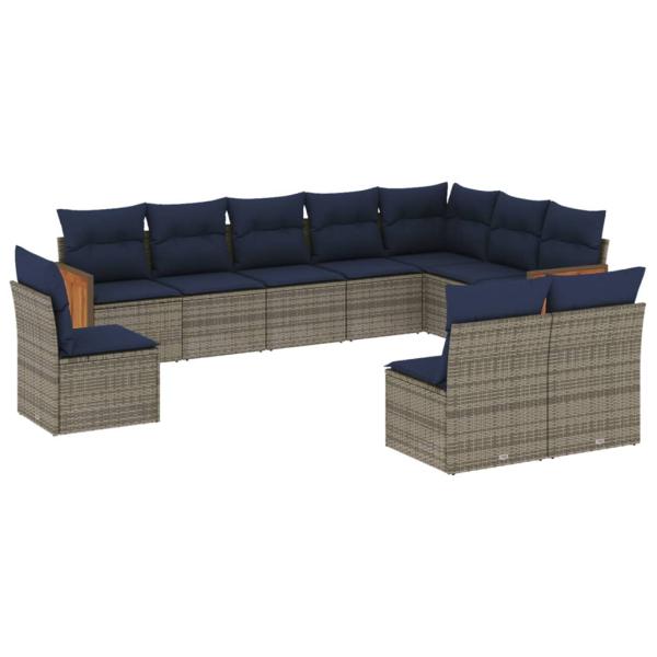 10-teiliges Gartensofa-Set mit Kissen, grau, Polyrattan