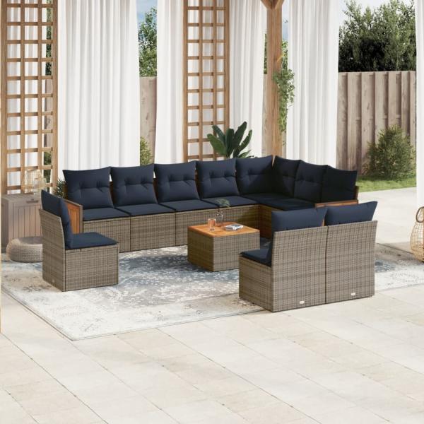 ARDEBO.de - 11-teiliges Gartensofa-Set mit Kissen, grau, Polyrattan