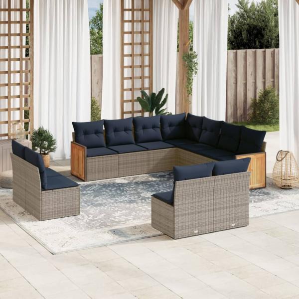 ARDEBO.de - 11-teiliges Gartensofa-Set mit Kissen, grau, Polyrattan