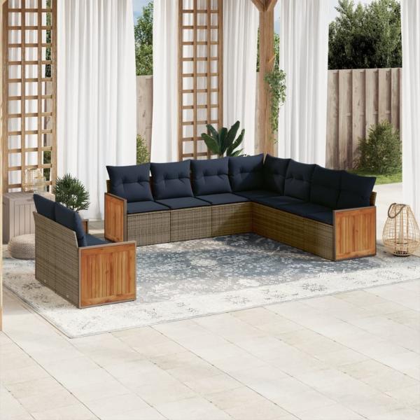 ARDEBO.de - 9-teiliges Gartensofa-Set mit Kissen, grau, Polyrattan