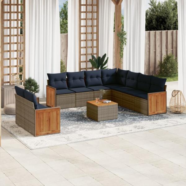 ARDEBO.de - 10-teiliges Gartensofa-Set mit Kissen, grau, Polyrattan
