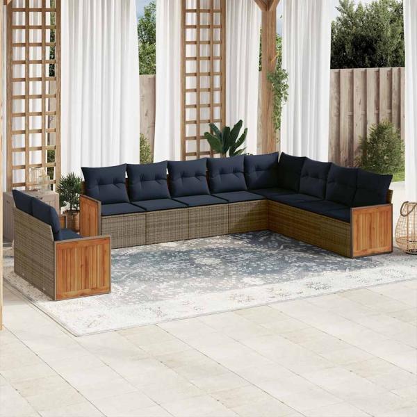 ARDEBO.de - 10-teiliges Gartensofa-Set mit Kissen, grau, Polyrattan