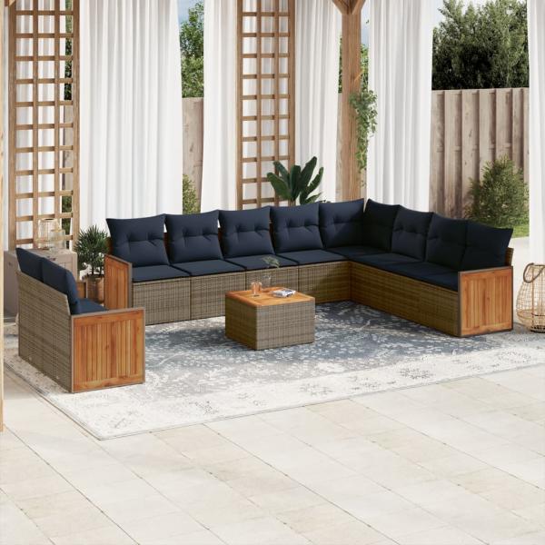 ARDEBO.de - 11-teiliges Gartensofa-Set mit Kissen, grau, Polyrattan